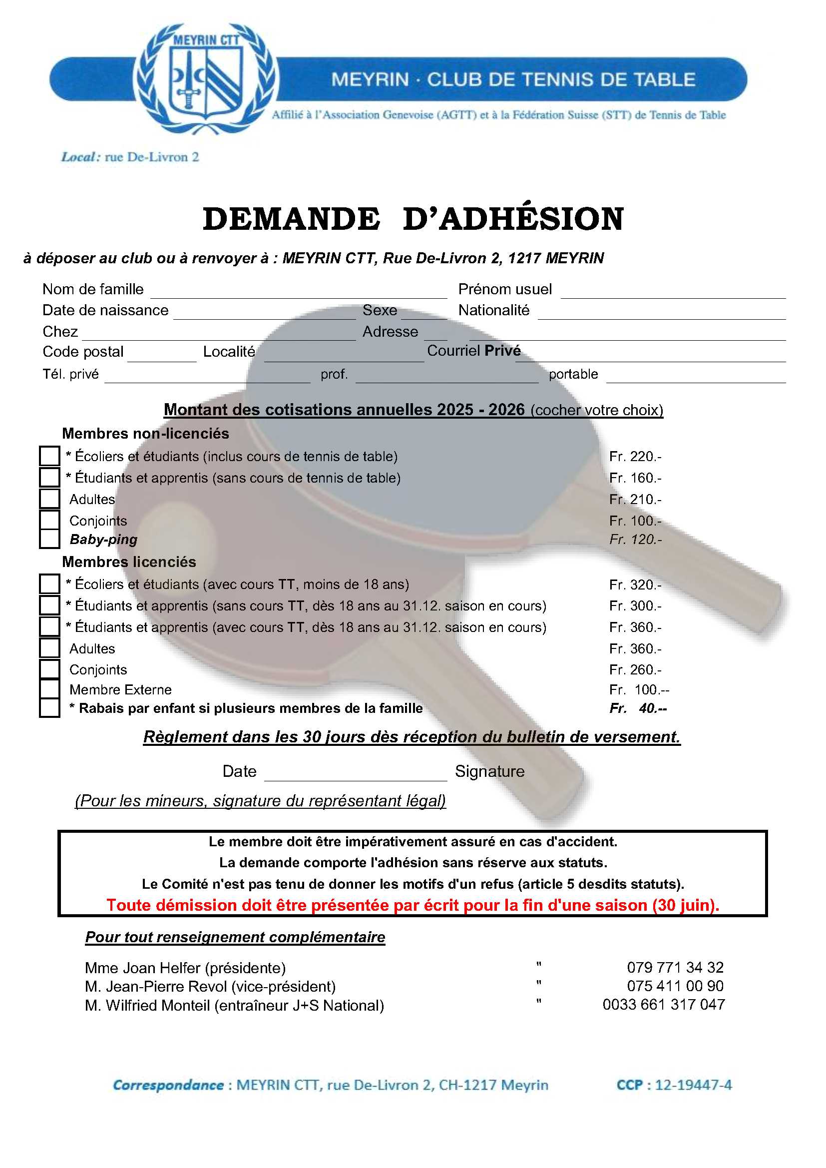 Demande d'adhésion